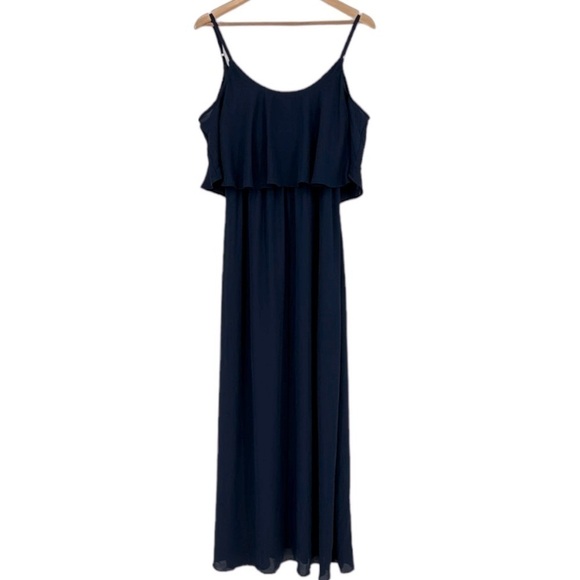 Show Me Your Mumu Caitlin Ruffle Maxi Dress Navy Blue Women’s Size Large - Picture 3 of 12